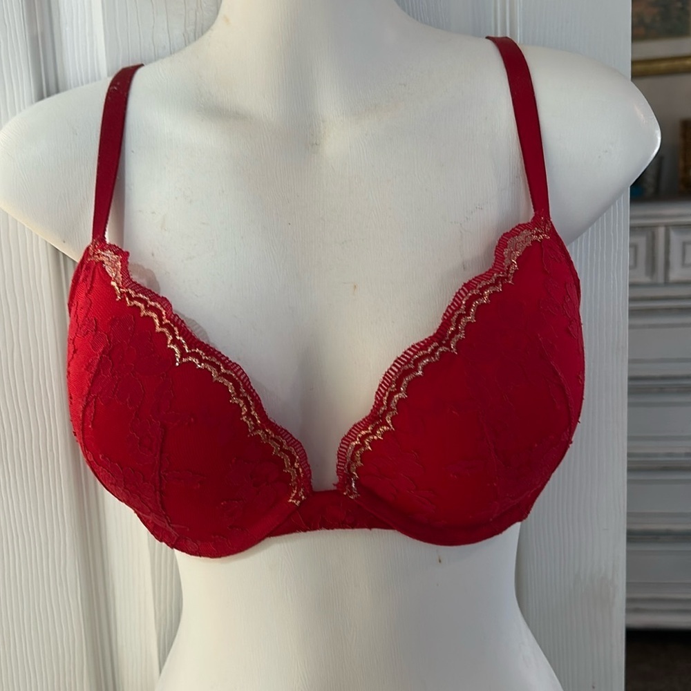 Victorias Secret Dream Angels SZ 32DD Red Gold Padded Bra